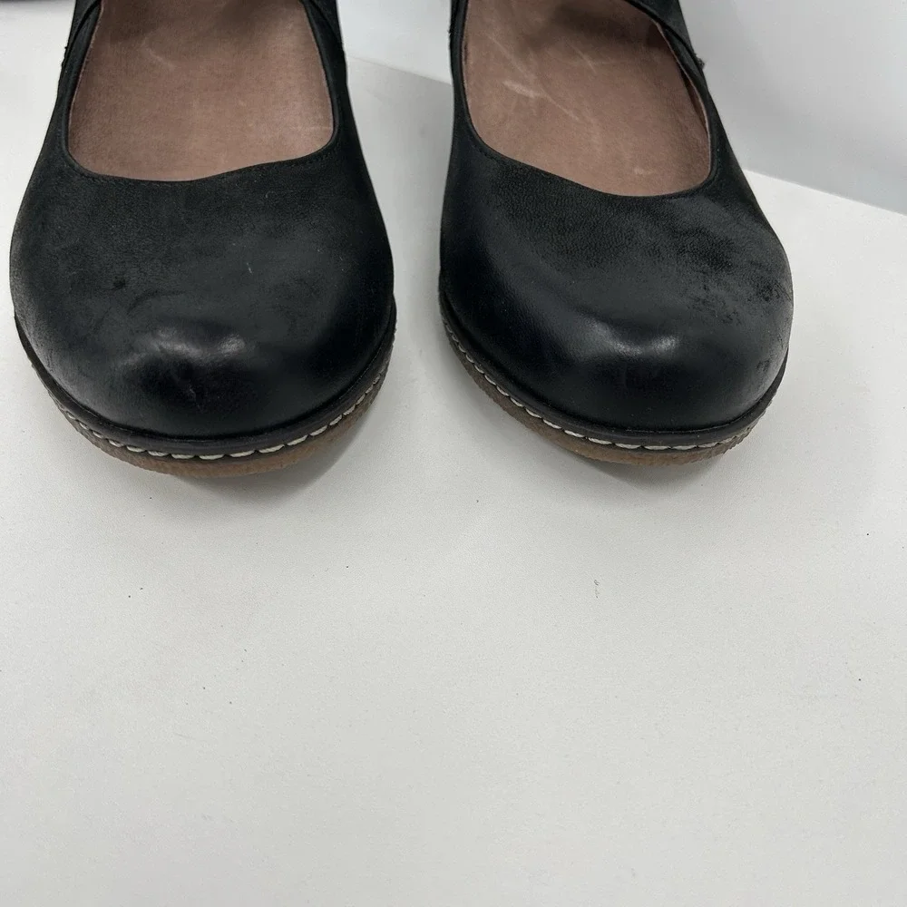 Dansko Womens Loralie Mary Jane Shoes SIze 39 Black Leather Hidden Wedge Comfort